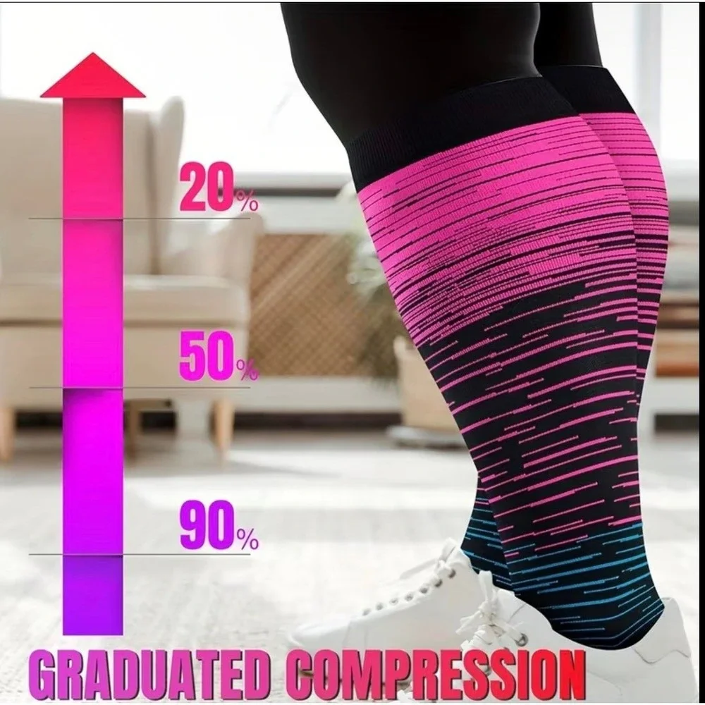 Unisex 20-30 mmHg Compression Socks 4XL Colorful Retro Gradient Medical 2 Pack‎